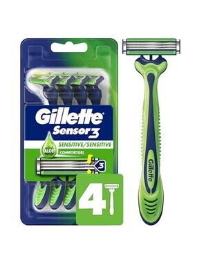 Gillette Sensor3 Sensitive Men's Disposable Razor, 4 Razors